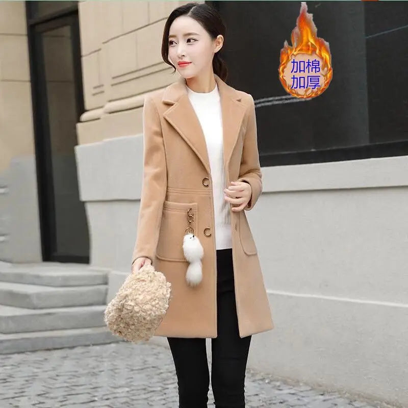 Manteau Long en Laine Femme – Col Tailleur, Coupe Ajustée, Style Automne-Hiver