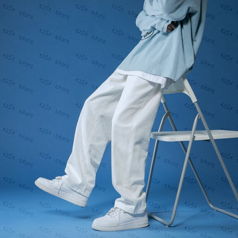 Jean Blanc Homme Loose Straight Streetwear Unisexe | Toutes Saisons
