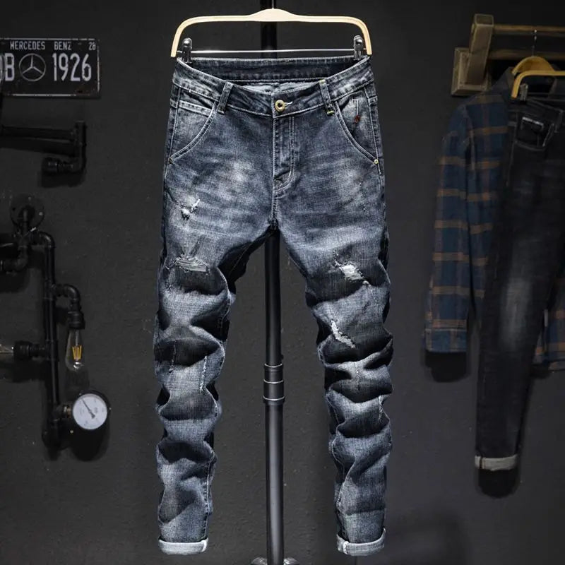 Jean Slim Straight Élastique Homme Ripped Délavé American Korean Style 9 Coloris Tailles 28-38