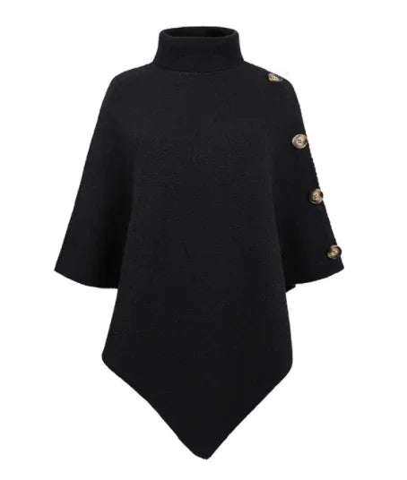 2025 Autumn Winter Shawl Cloak Sweater Solid Color Turtleneck Oversized Cape Coat Female Ponchos Pullover Knitted Bat Sleeve Top