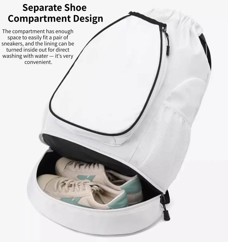 Lightweight Badminton Tennis Racket Backpack Holds 2 Rackets Drawstring Sports Bag Large Capacity With Shoes Compartment Bags