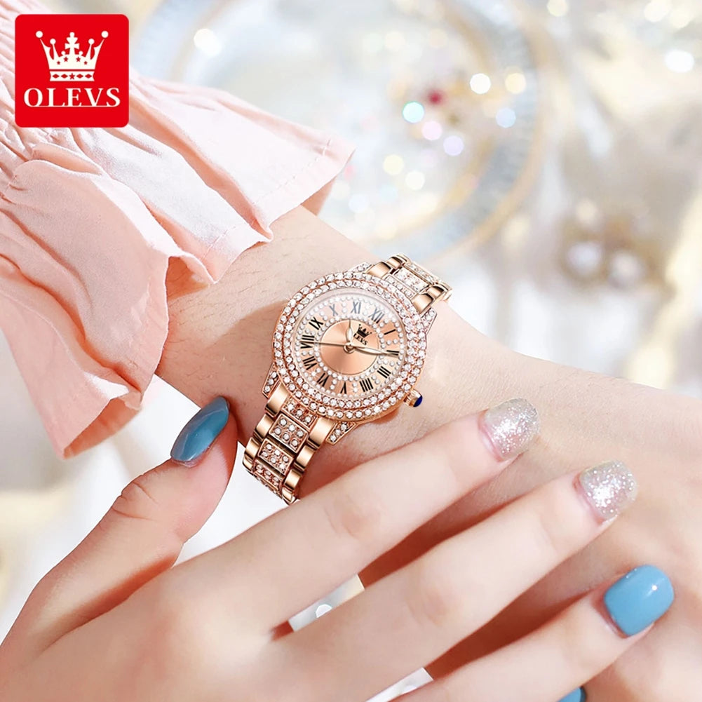 Montre Femme OLEVS 9943 – Cadran Romain Diamant Lumineux Quartz, Style Luxe & Mode