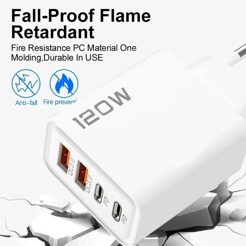 Chargeur USB-C 120W 4 Ports - Charge Rapide PD & QC3.0