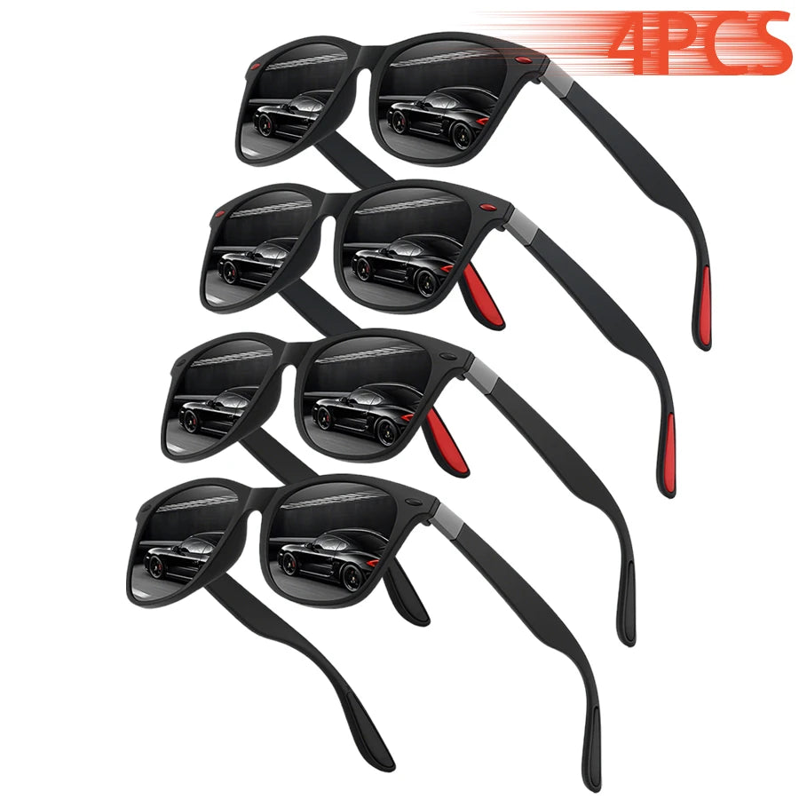 Lot de 4 Lunettes de Soleil Carrées Vintage WSZ – Protection UV400, Mixte, Idéal Plage & Conduite