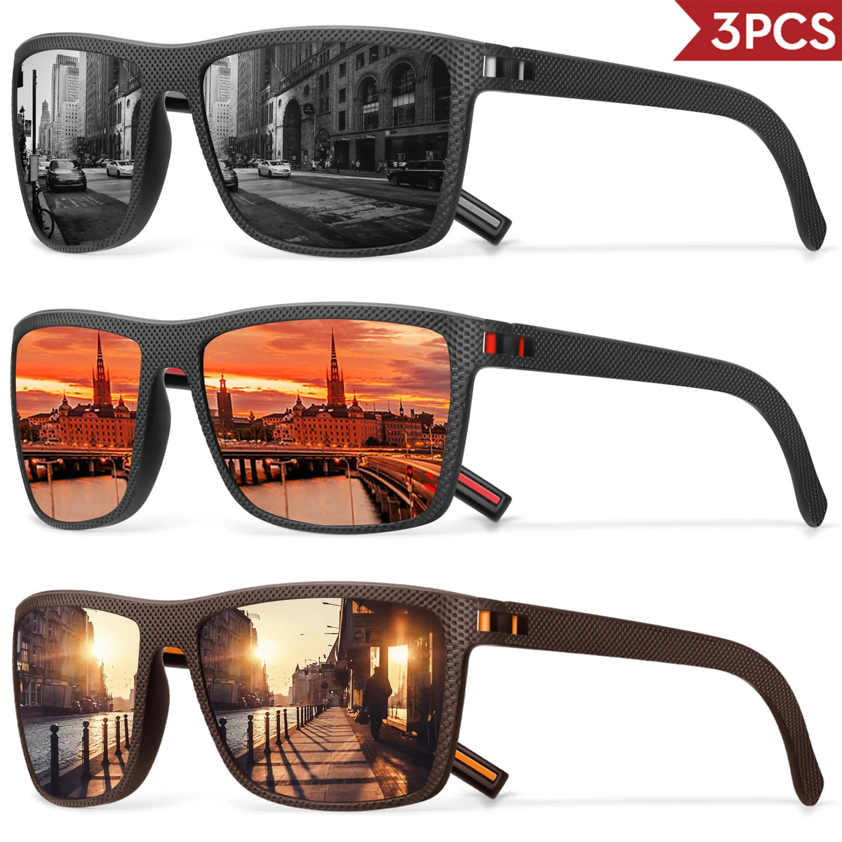 Lot de 3 ou 4 Lunettes de Soleil Polarisées VEGUEROS – UV400 & Miroir
