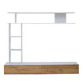 Ensemble Mural TV 3 Pièces 180x35x22,5 cm – Meuble TV + Étagère Verticale + Étagère Horizontale | Blanc & Chêne