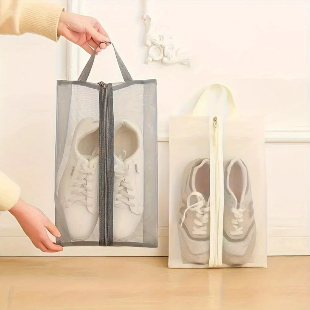 1pc Large Capacity Foldable Breathable Mesh Shoe Bag Transparent Visible Portable Handheld Dustproof Bag for Travel Gym Beach