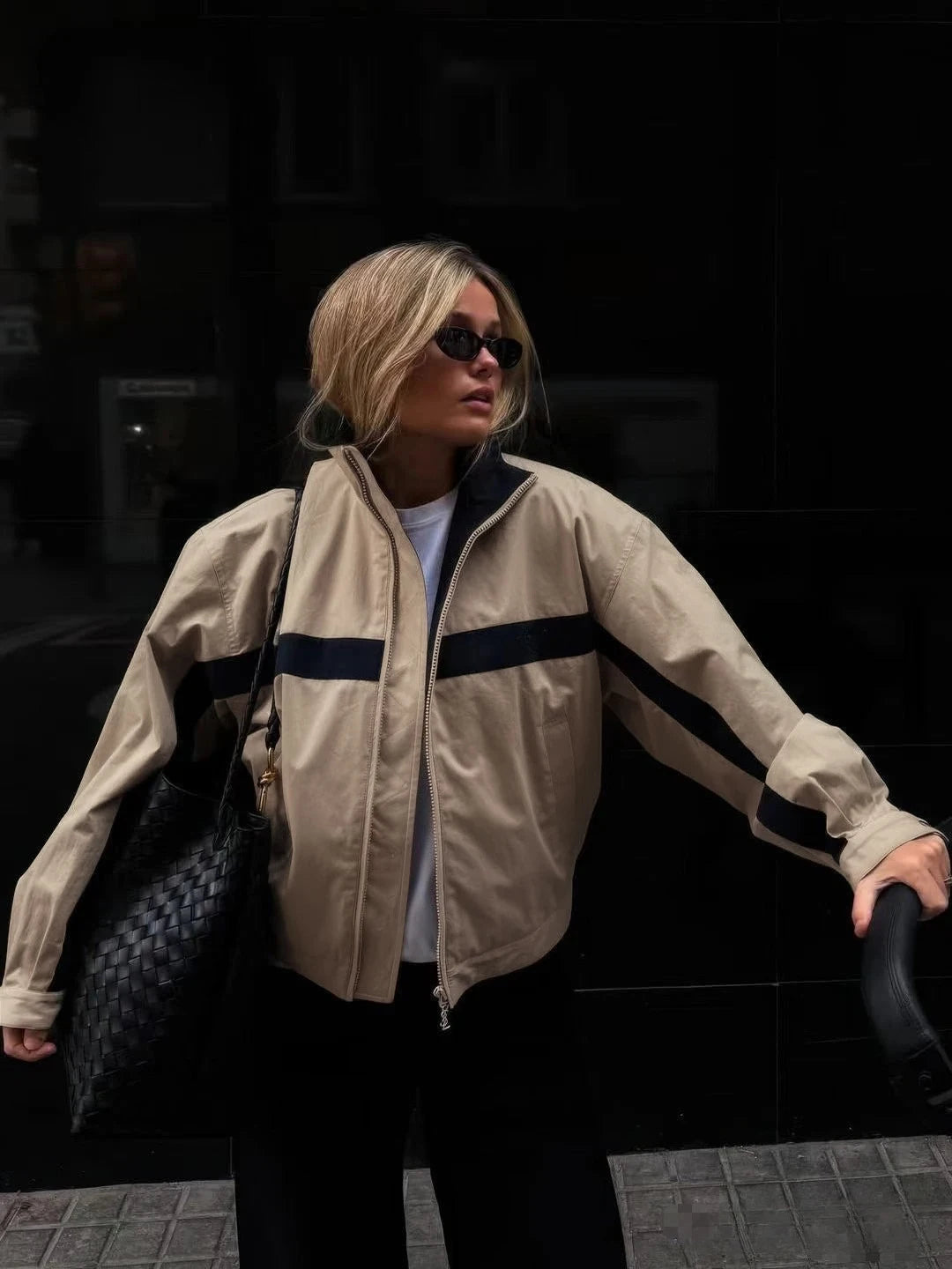 Veste Bomber Femme Suninheart Oversize Vintage – Col Montant | Fermeture Éclair | Courte | Streetwear | S-L