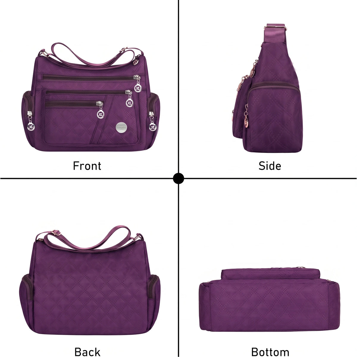 Sac Bandoulière Femme Pomelo Best – Nylon Matelassé Imperméable, Multi-Poches, Bretelle Réglable, 3 Coloris