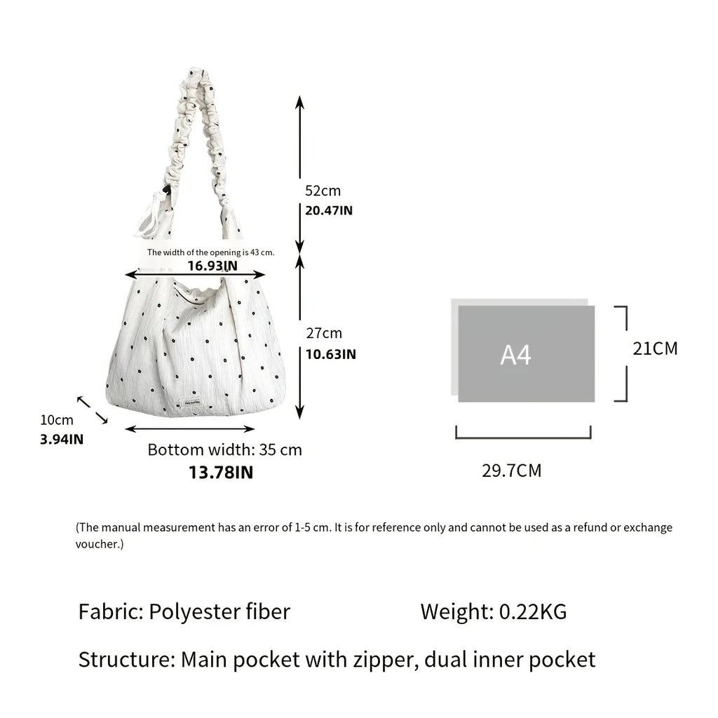 Sac Bandoulière Floral Plissé – Grande Capacité, Style Coréen