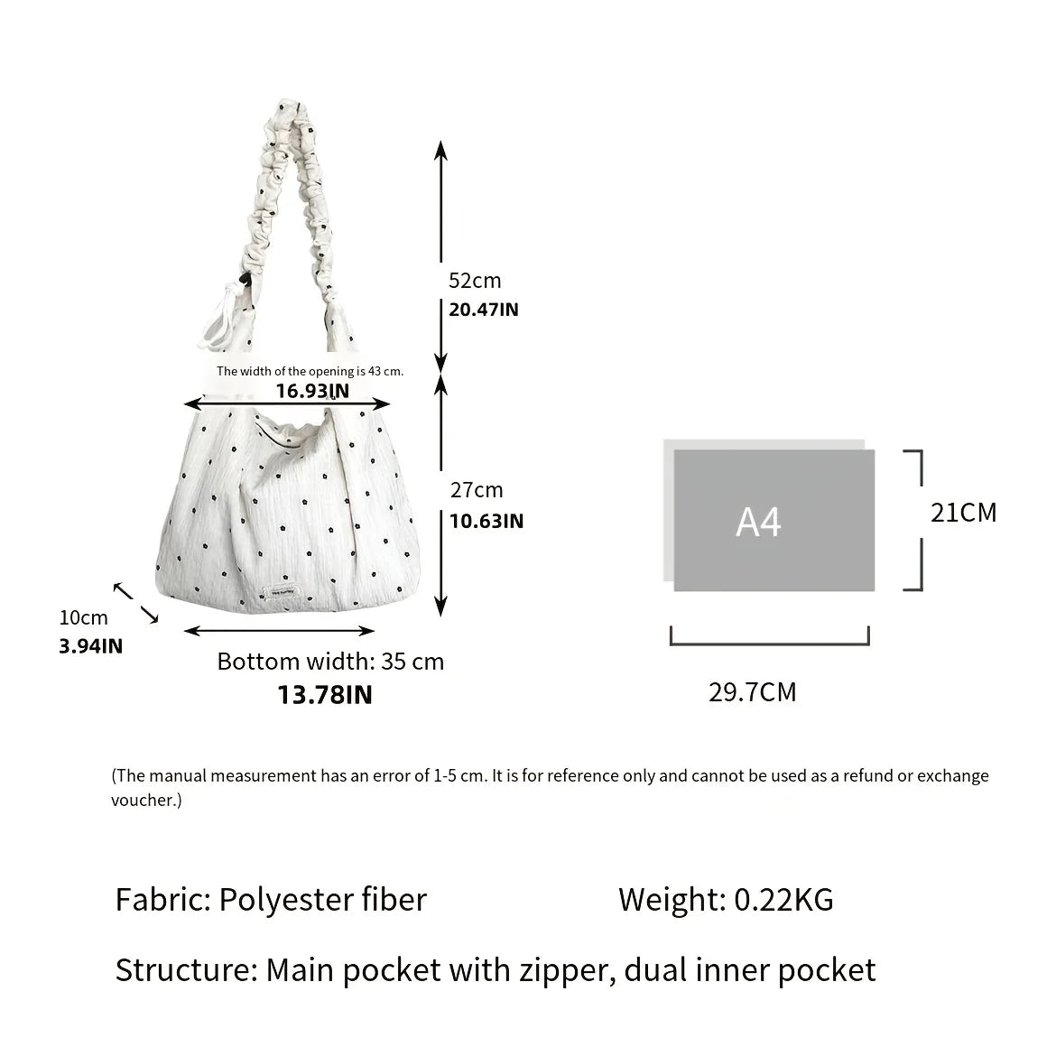 Sac Bandoulière Floral Plissé – Grande Capacité, Style Coréen