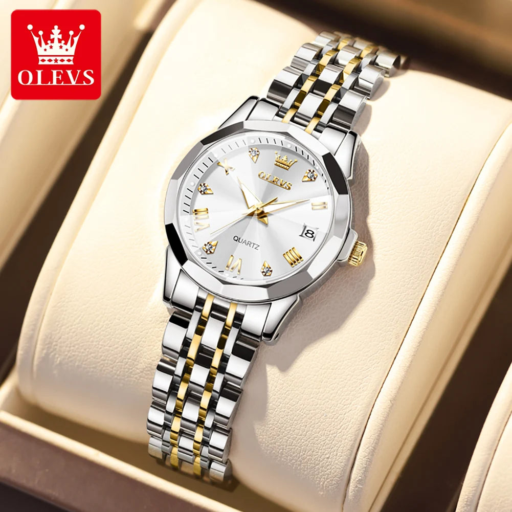 OLEVS 9931 Montre Femme Luxe – Quartz, Miroir Losange, Acier Inoxydable, Diamants, Étanche 3 Bar