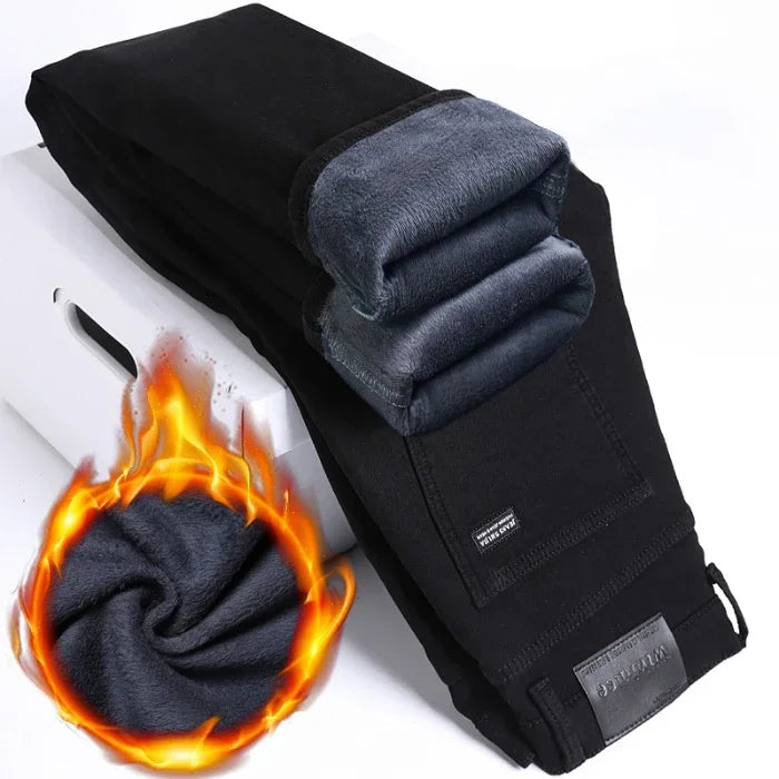 Jean Homme Slim Fit Doublé Polaire – Chaud Stretch Automne Hiver