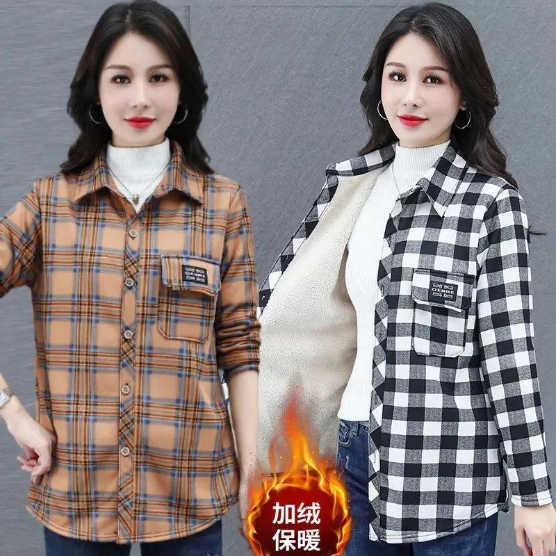 Chemise en Velours à Carreaux Femme – Coupe Slim, Manches Longues, Automne Hiver 2026