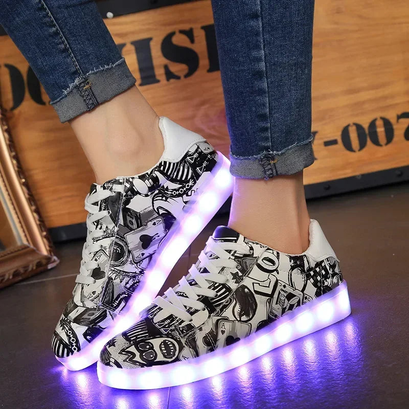 Baskets LED Lumineuses – Chaussures à Lacets Recharge USB Unisexe | Semelle Lumineuse
