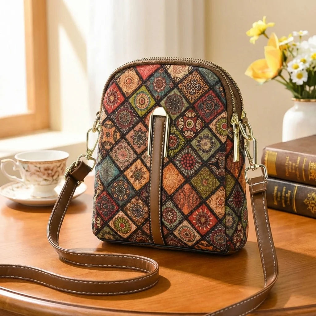 Sac Téléphone Bandoulière Femme Style Bohème Ethnique – Cuir PU, Fermeture Zip, 7 Coloris
