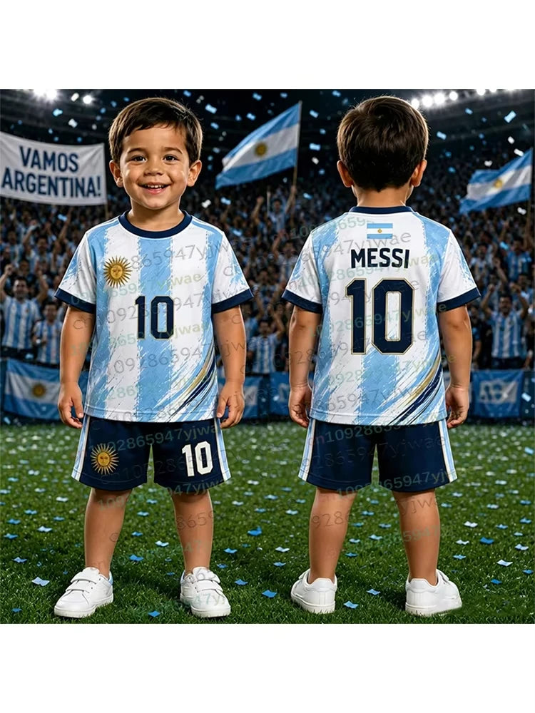2026 Harajuku Argentina Special Messi 10 Football Jersey Shorts Tee Set Women Men Kids Shirt And Shorts Summer Fans 2 Piece Sets
