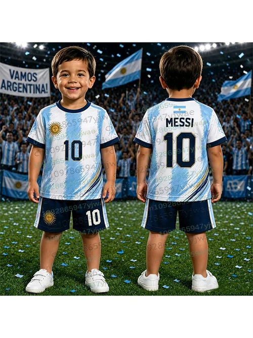 2026 Harajuku Argentina Special Messi 10 Football Jersey Shorts Tee Set Women Men Kids Shirt And Shorts Summer Fans 2 Piece Sets