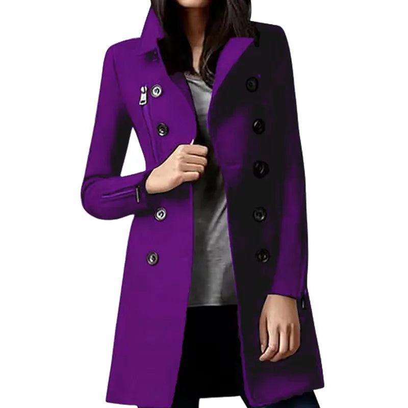 RVHSWDS – Trench-Coat Long Femme Double Boutonnage Doué de Doublure, Col Revers, Style Streetwear Hiver
