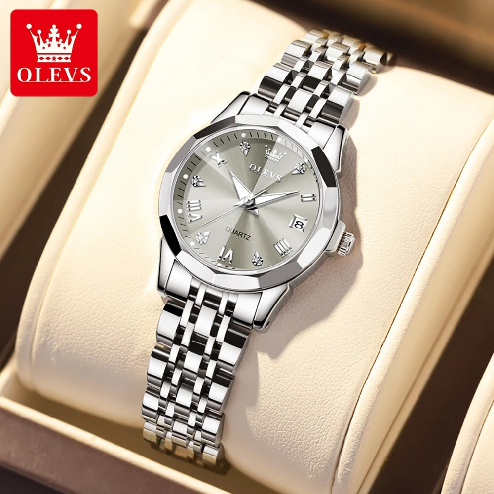 OLEVS 9931 Montre Femme Luxe – Quartz, Miroir Losange, Acier Inoxydable, Diamants, Étanche 3 Bar