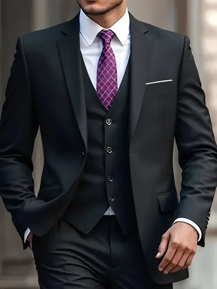 Elegant Men's Suit Sets- Slim Fit Tuxedo Set for Weddings & Formal Occasions, Black Suit