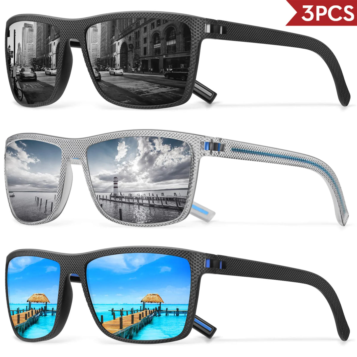 Lot de 3 ou 4 Lunettes de Soleil Polarisées VEGUEROS – UV400 & Miroir