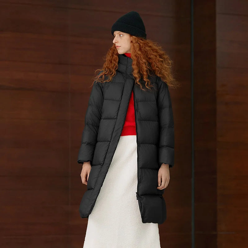 Doudoune Longue Femme Imperméable à Capuche – Duvet de Canard 90%, Coupe Ample, Hiver 2025