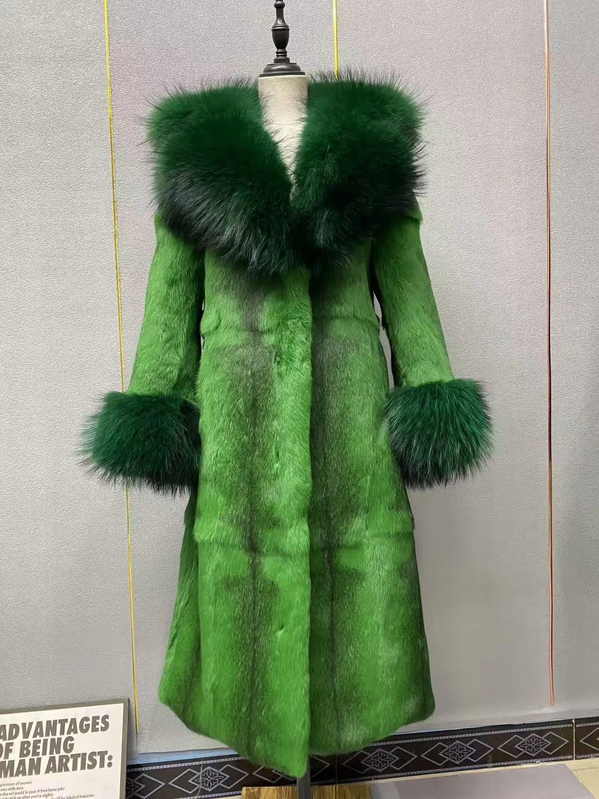 FURTJY – Manteau Femme Fourrure Naturelle de Lapin & Renard, Col Revers, Style Streetwear Chaud Hiver 2025