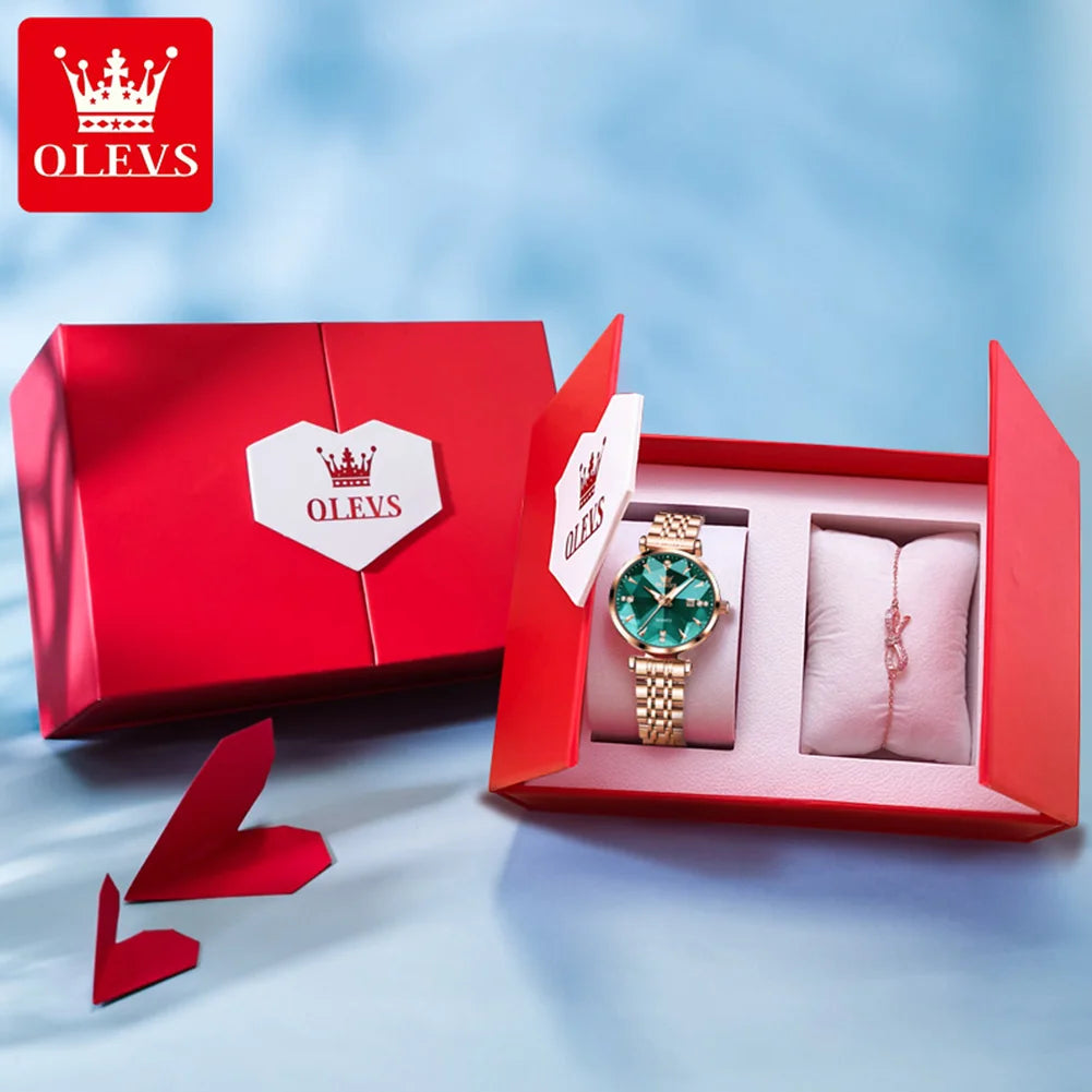 Montre Femme OLEVS 5536 Quartz Diamant – Coffret Bracelet Luxe