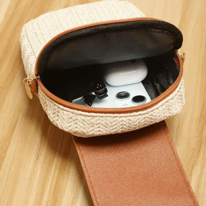 Mini Sac Bandoulière Tressé en Paille – Sac Téléphone Femme Bohème