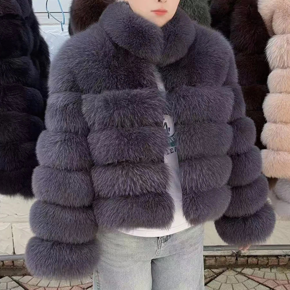 QUEENTINA Winter New Women's Cold Real Fox Fur Coat With Collar Especially Overcoat Leather Female Natural Plus Size 2023 Luxury
