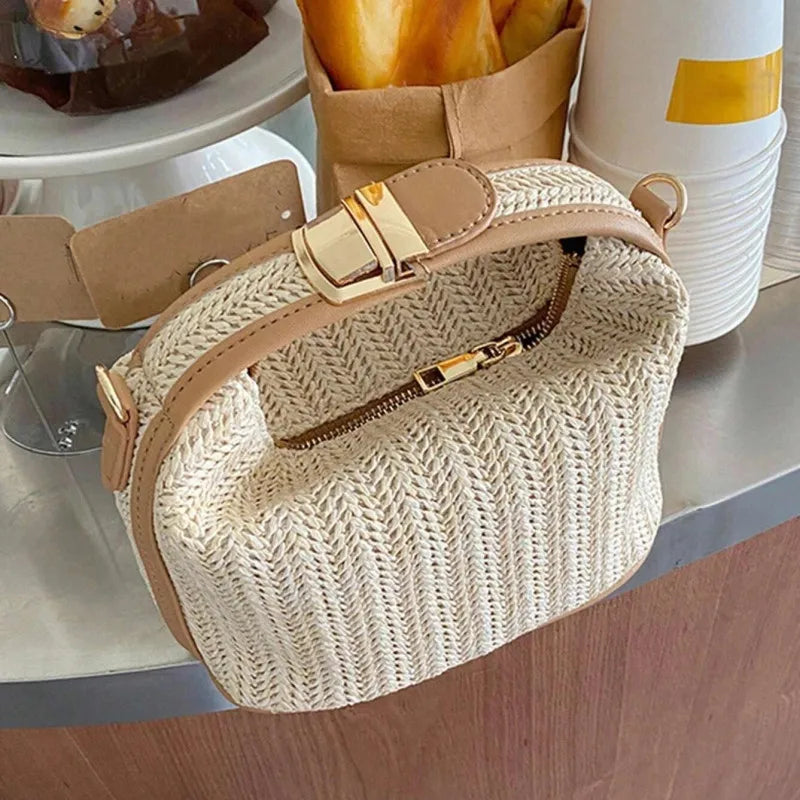 Sac en Paille Bohème – Petit Sac Seau Tressé Style Balnéaire