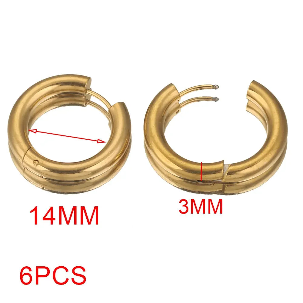 Lot 6 Créoles Femme Acier Inoxydable Plaqué Or 24K – Style Coréen Luxe