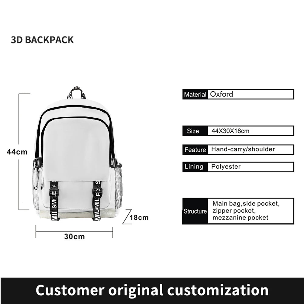 Sac à Dos Personnalisé – Votre Photo / Logo / Image | Oxford 3D Print | Unisexe