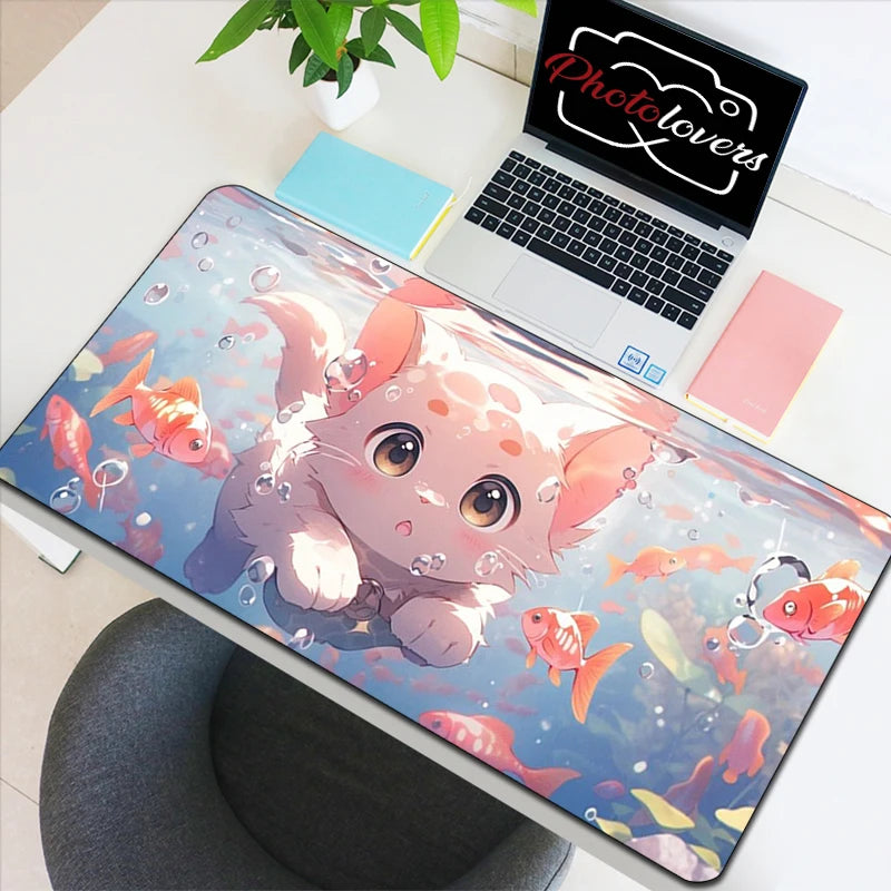 Tapis de Souris XXL Anime – Chat Kawaii, Accessoire Gaming, Bureau & Clavier