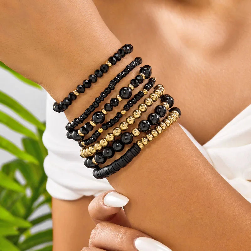 Lot 7 Bohemian Women's Bracelets – Beads, Tiger's Eye & Crystal