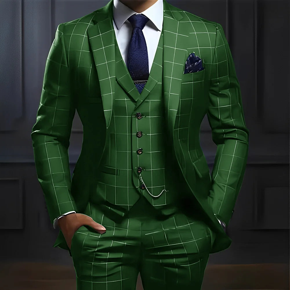 Plaid Men's Suit 3 Piece Suit Formal Business Work Clothes Party Groom Wedding Tuxedo Custom Color XS-5XL Suit Men