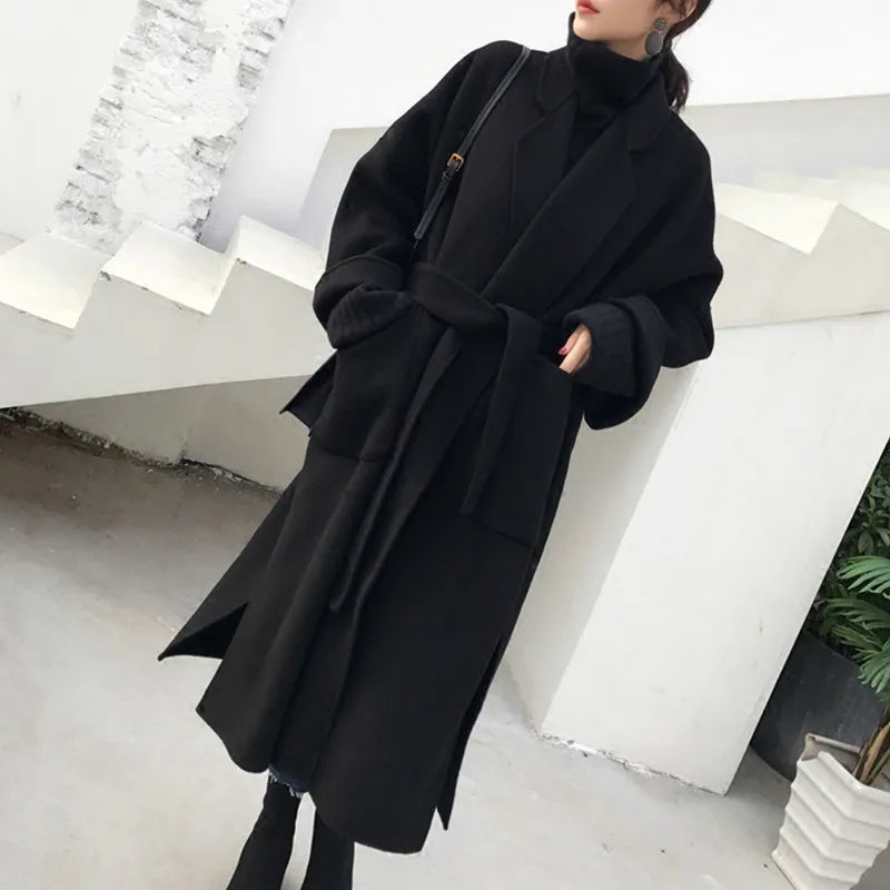 Women's Thick Wool Coat – Retro Long Korean Style