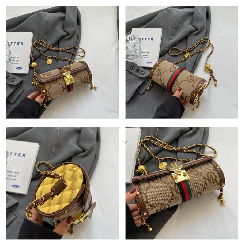 Retro Special Chain Strap Cylinder Bag Women's Bag Versatile Shoulder Crossbody Bag messenger bag