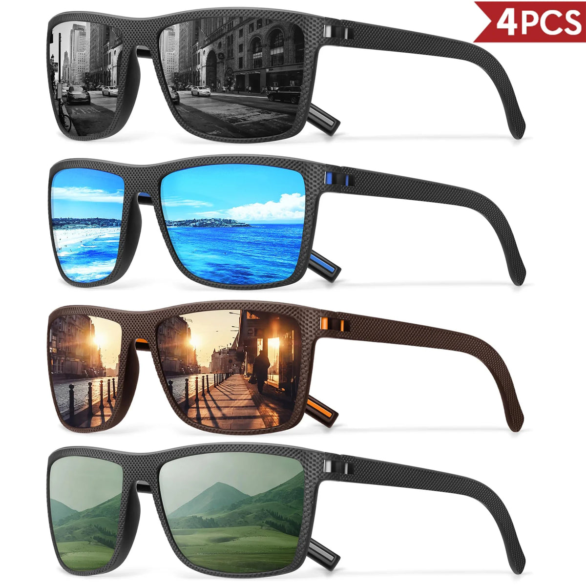 Lot de 3 ou 4 Lunettes de Soleil Polarisées VEGUEROS – UV400 & Miroir