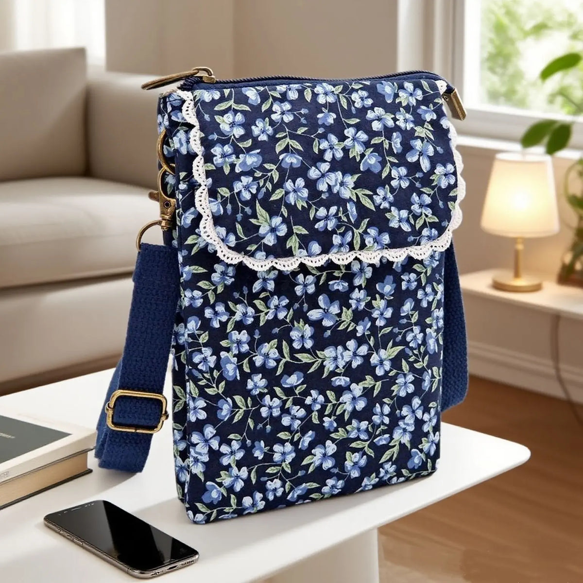 Versatile Print New Oil Painting Series 5-Layer Crossbody Phone Bag Rustic Fabric Women's Handbag Lightweight and Easy-to-Match