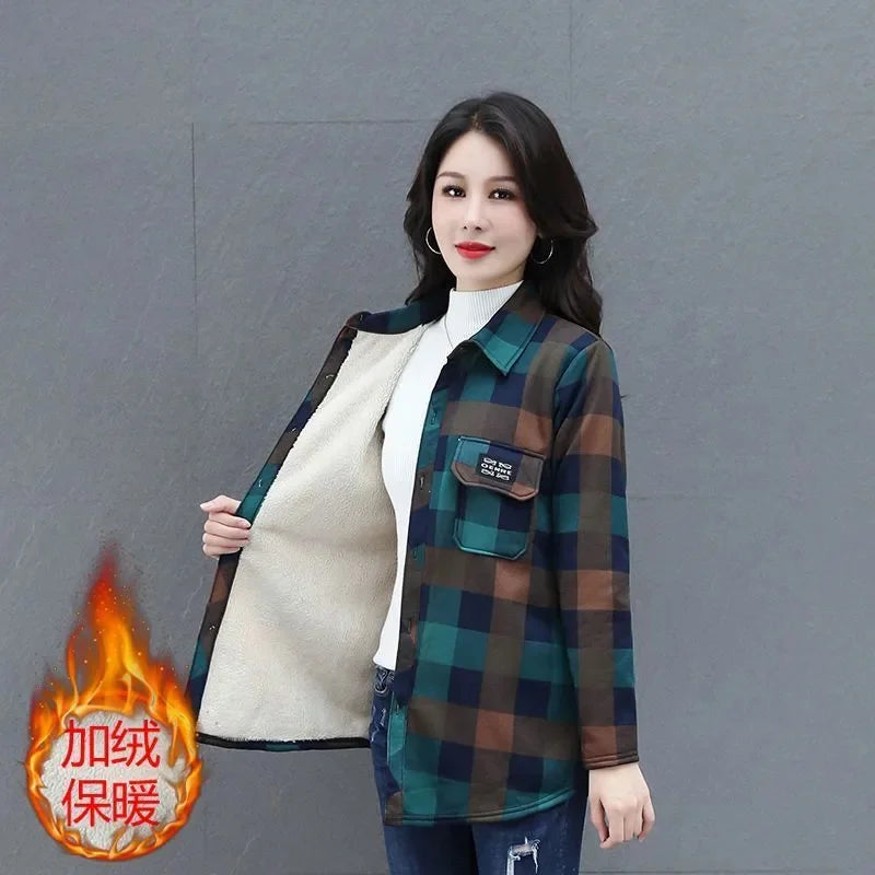 Chemise en Velours à Carreaux Femme – Coupe Slim, Manches Longues, Automne Hiver 2026