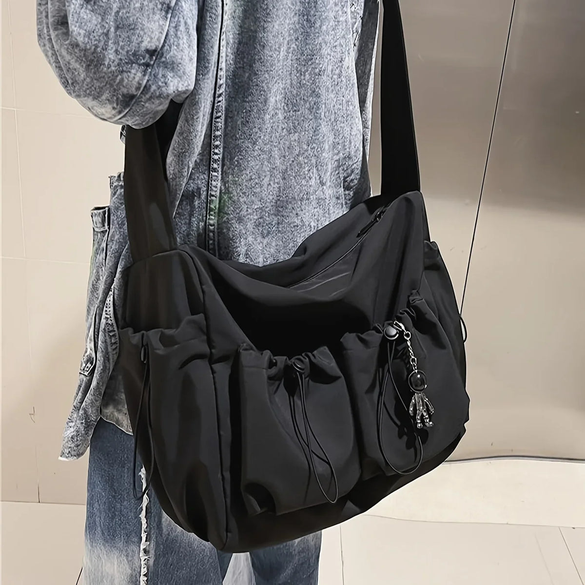 Sac Bandoulière Mixte FXZLLQ – Nylon Grande Capacité, Cordon & Breloque, Fermeture Zip