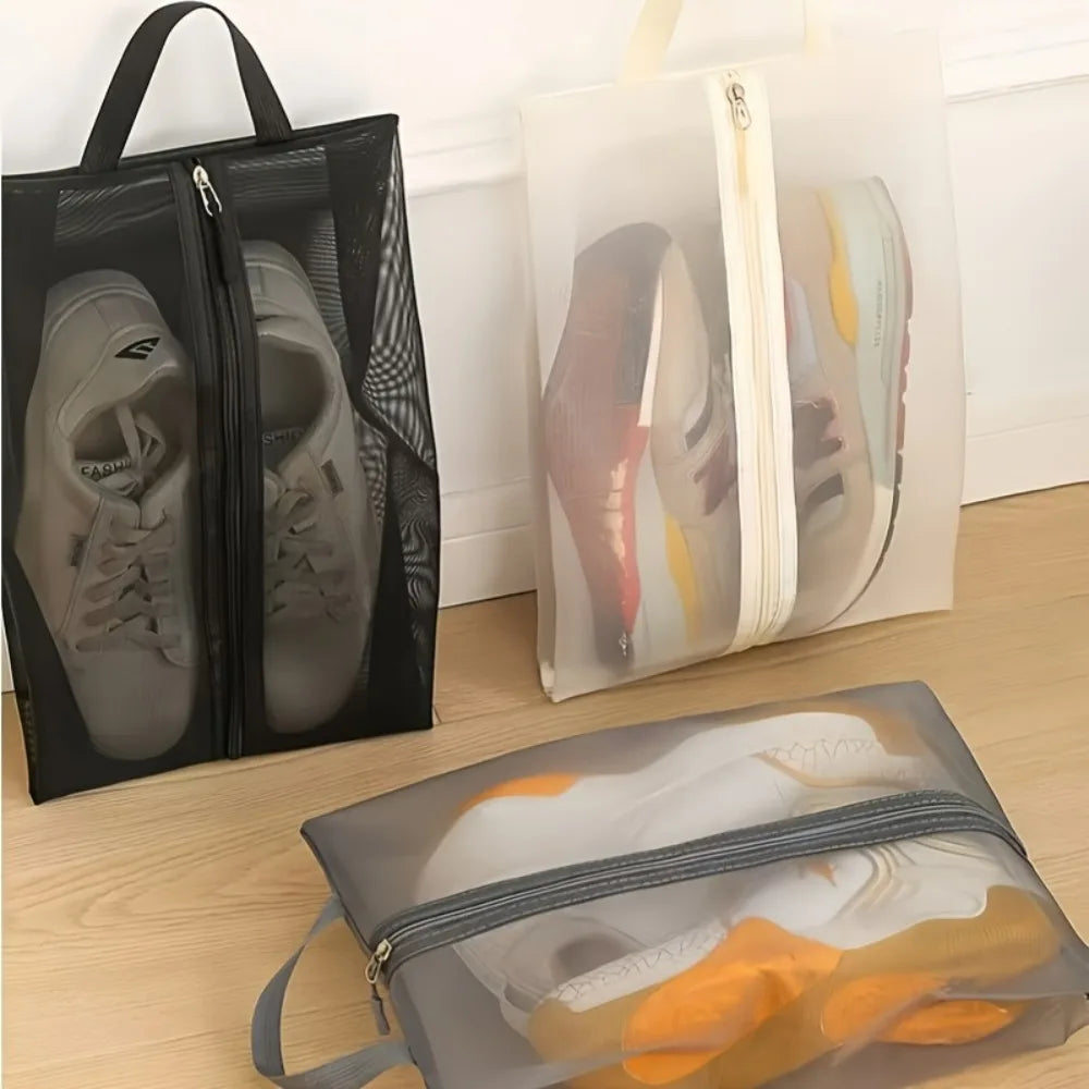 1pc Large Capacity Foldable Breathable Mesh Shoe Bag Transparent Visible Portable Handheld Dustproof Bag for Travel Gym Beach