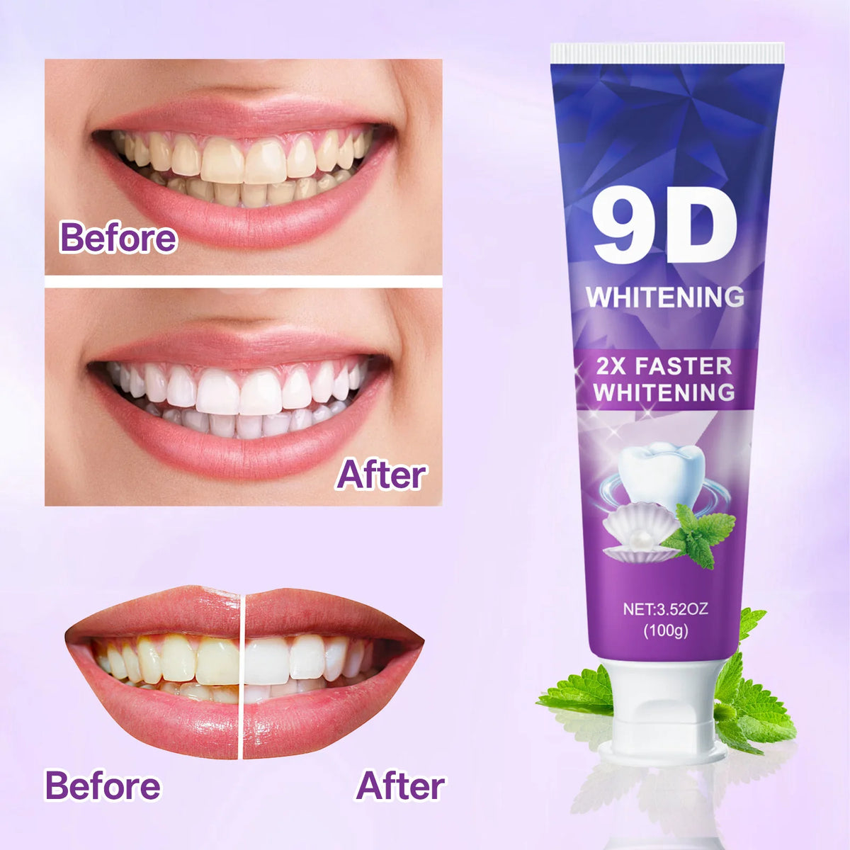 9D 5DPurple Teeth Whitening Toothpaste Remove Plaque Stains Cleaning Oral Hygiene Dental Bleach Tools Fresh Breath Beauty Health