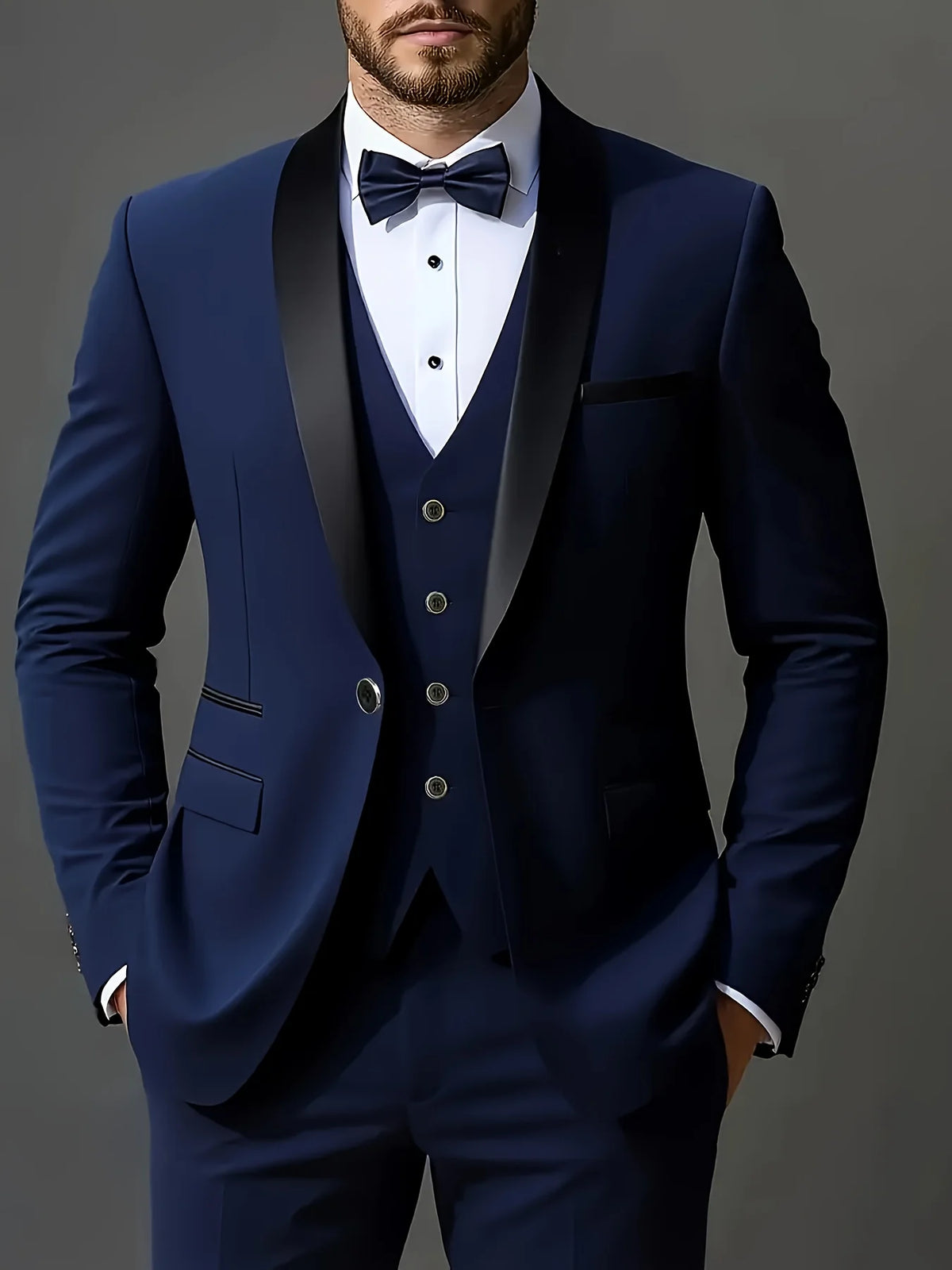 Men's Formal Suit Set Business Casual Slim Fit Tuxedo for Wedding, Long Sleeve Notch Lapel, Groom