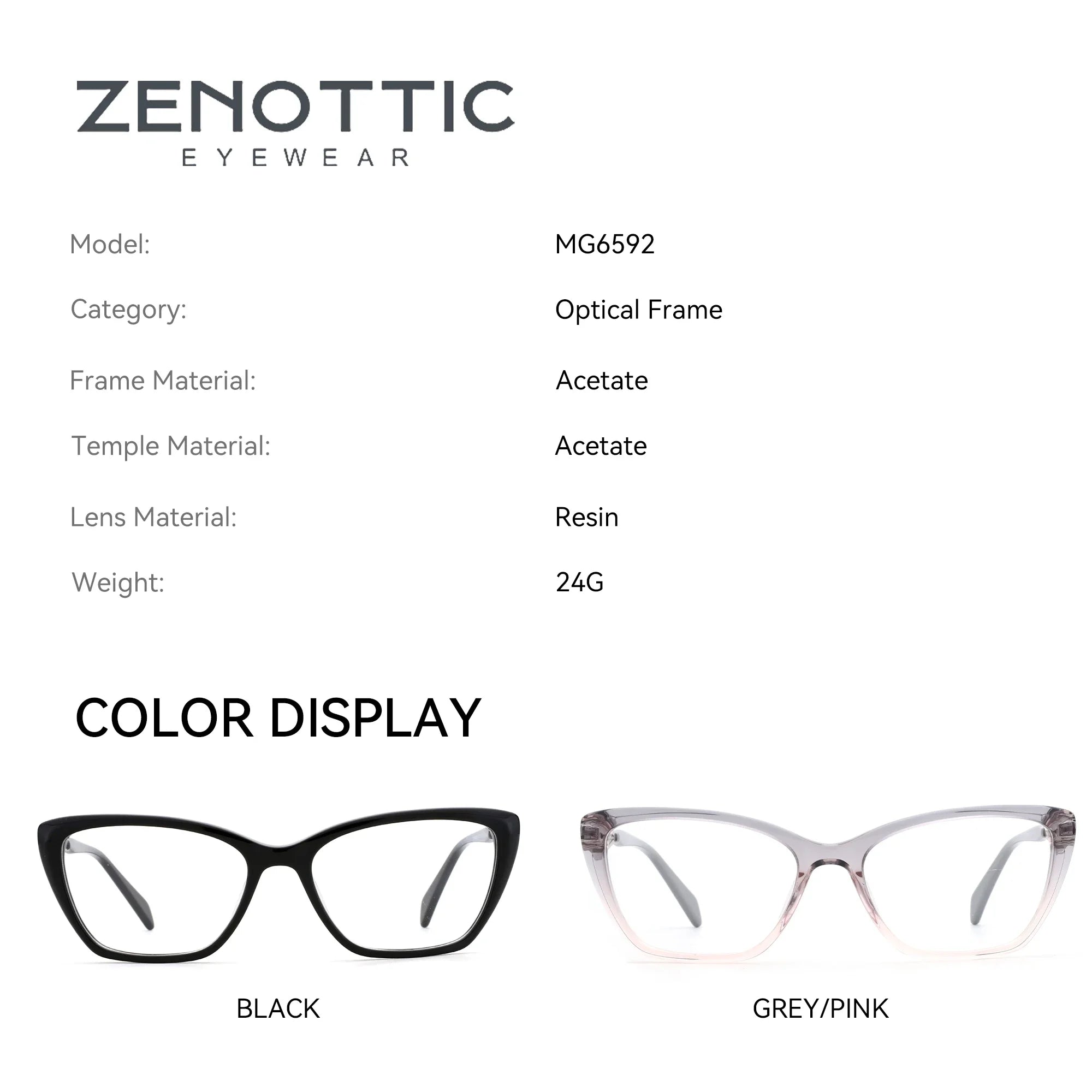 Montures Optiques ZENOTTIC Œil-de-Chat en Acétate – Style Fashion Femme MG6592