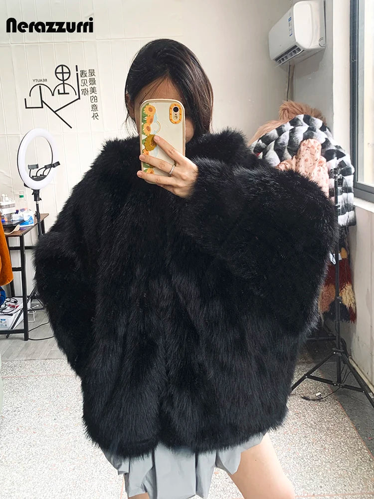 Nerazzurri – Manteau Fausse Fourrure Femme À Capuche, Oversize Chaud & Moelleux, Hiver Casual