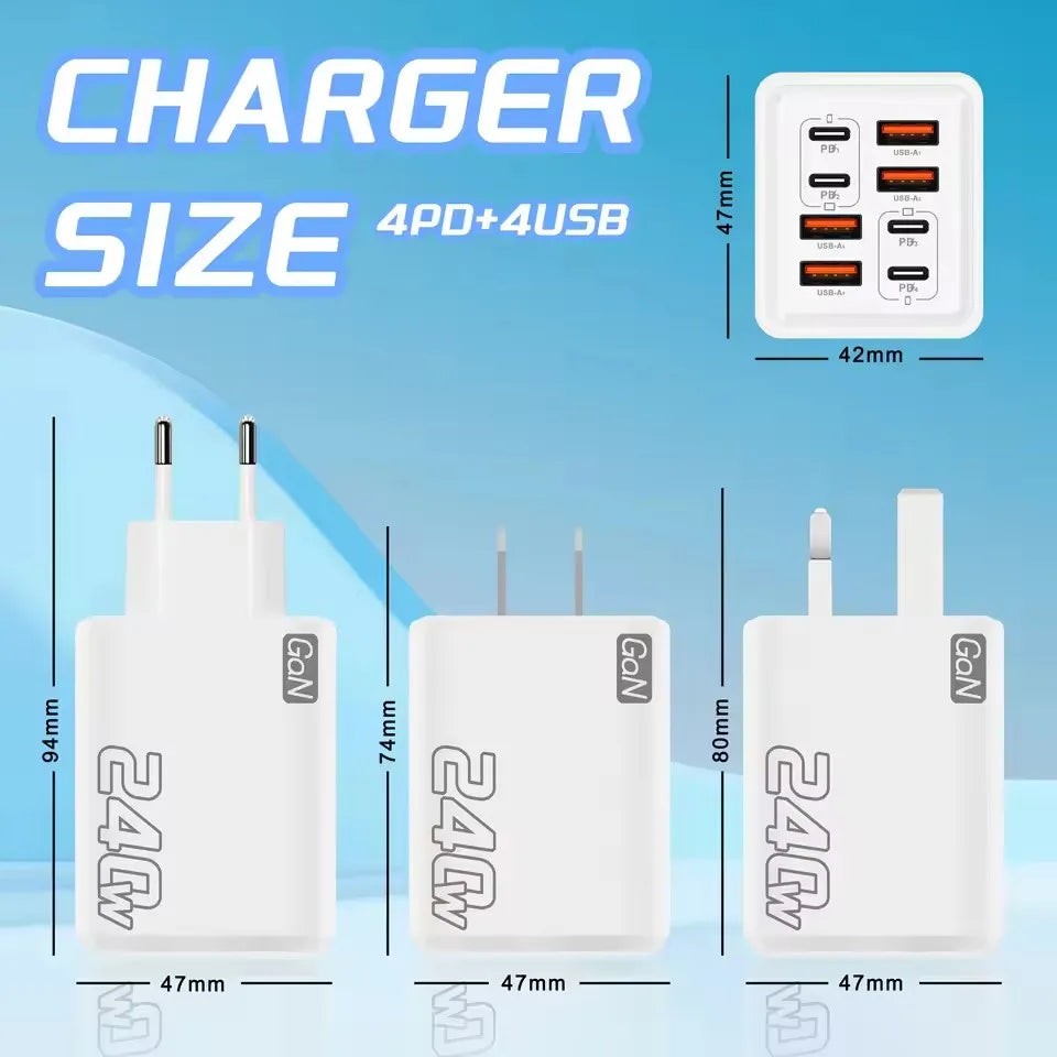 Chargeur GaN 240W 8-en-1 USB-C Charge Rapide - iPhone Samsung Xiaomi