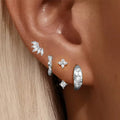 Lot de 4 Boucles d'Oreilles Créoles Zirconia – Étoile & Fleur, Acier Inoxydable, Femme